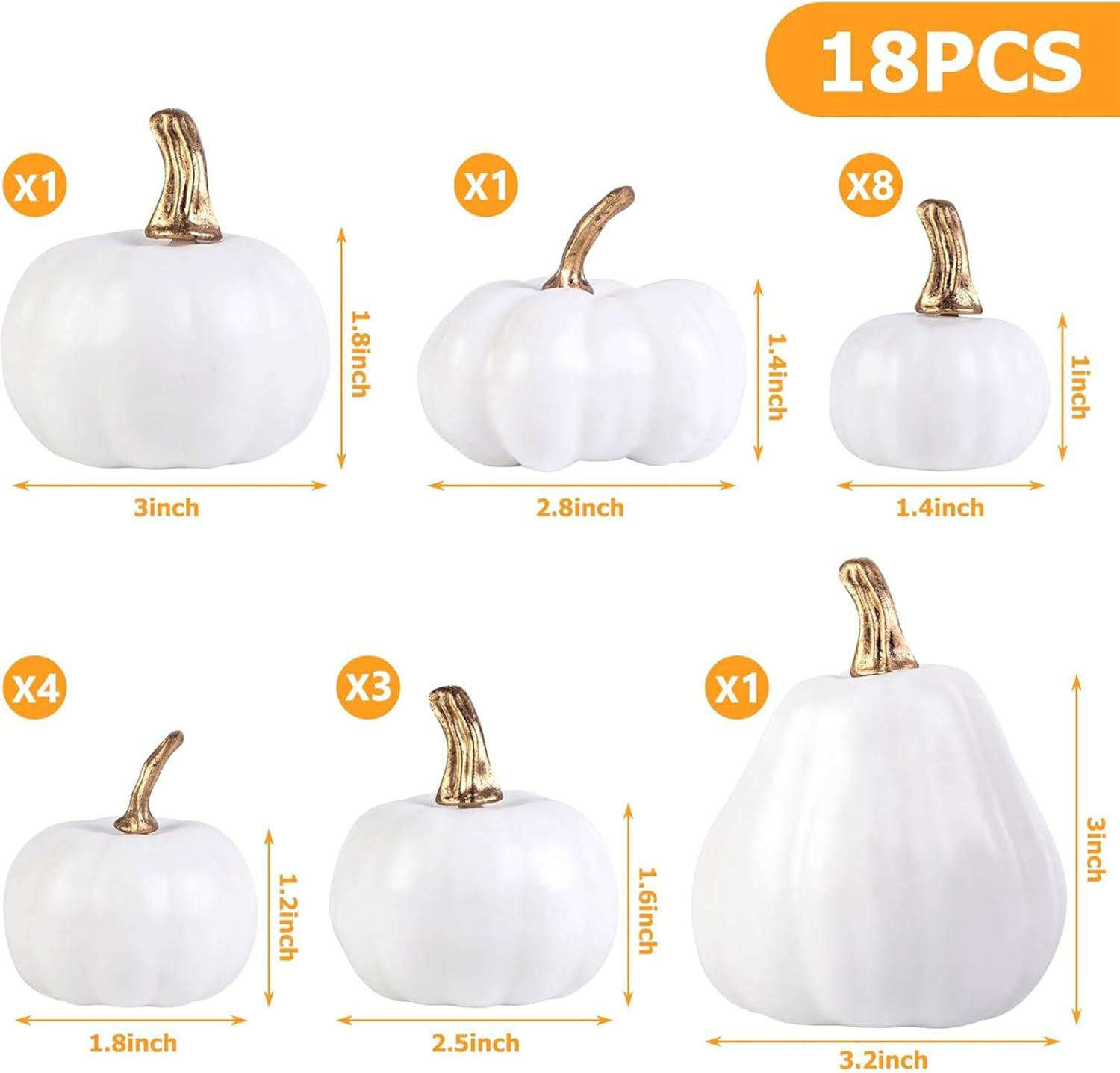 DomeStar 18PCS White Foam Pumpkins for Wedding Decor