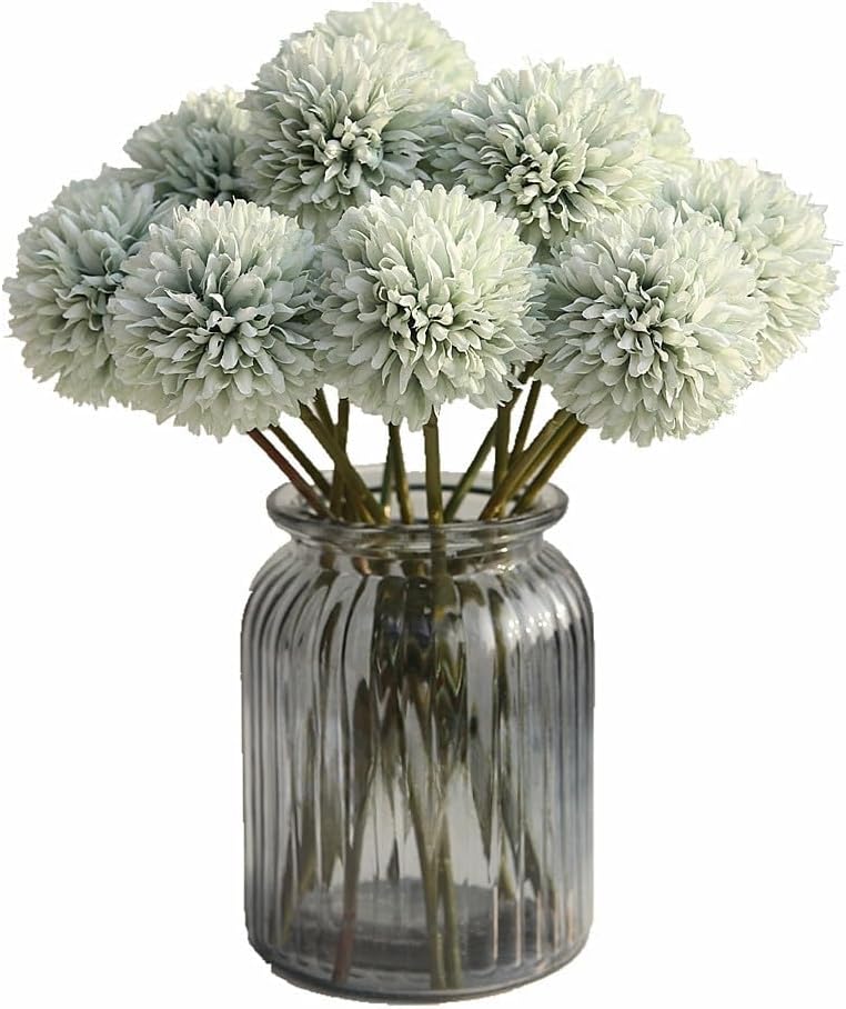 HoYuanFlo Artificial Flowers Chrysanthemum Bouquet 10pcs Light Green