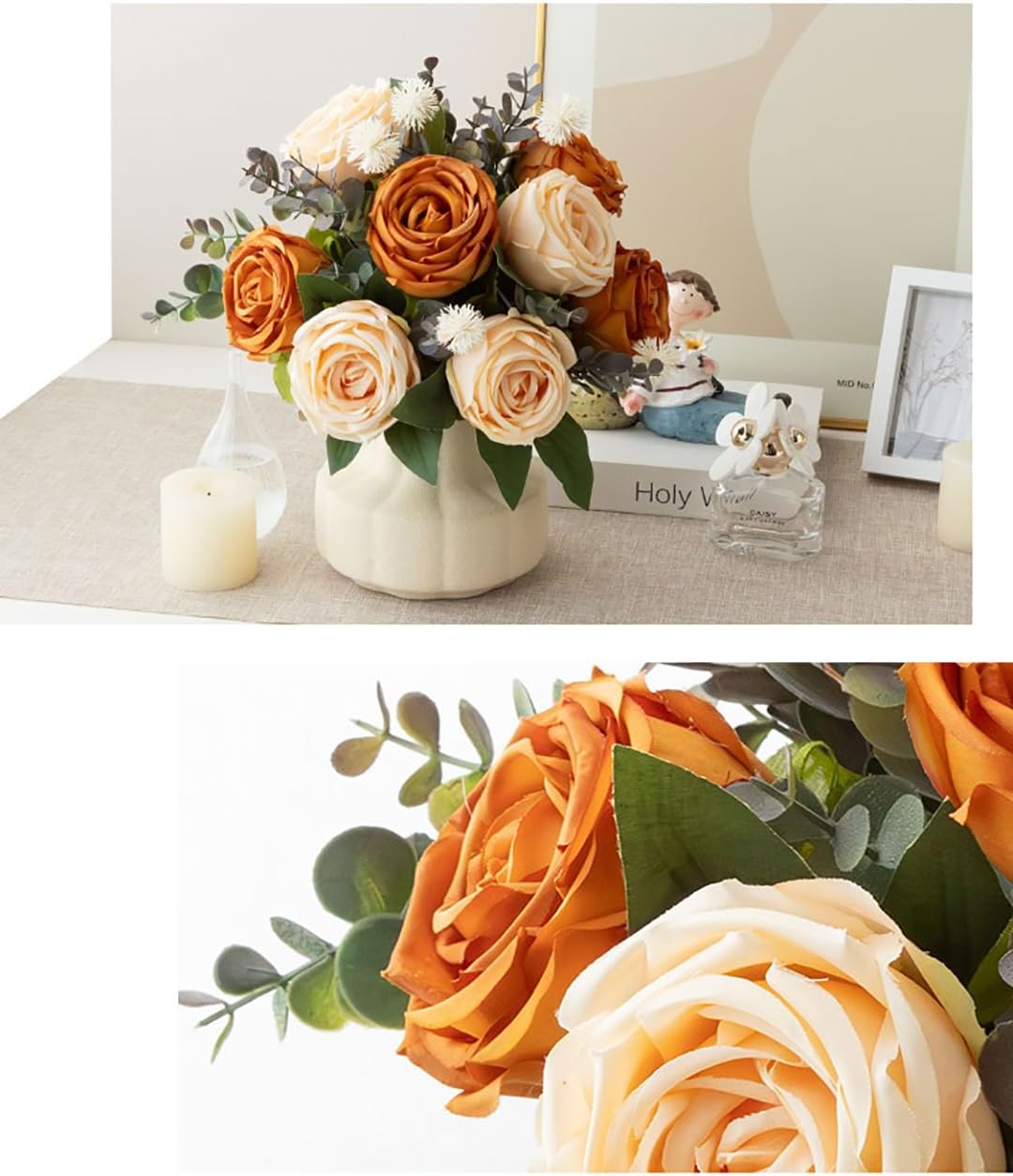 NAWEIDA Silk Roses Artificial Flowers in Vase