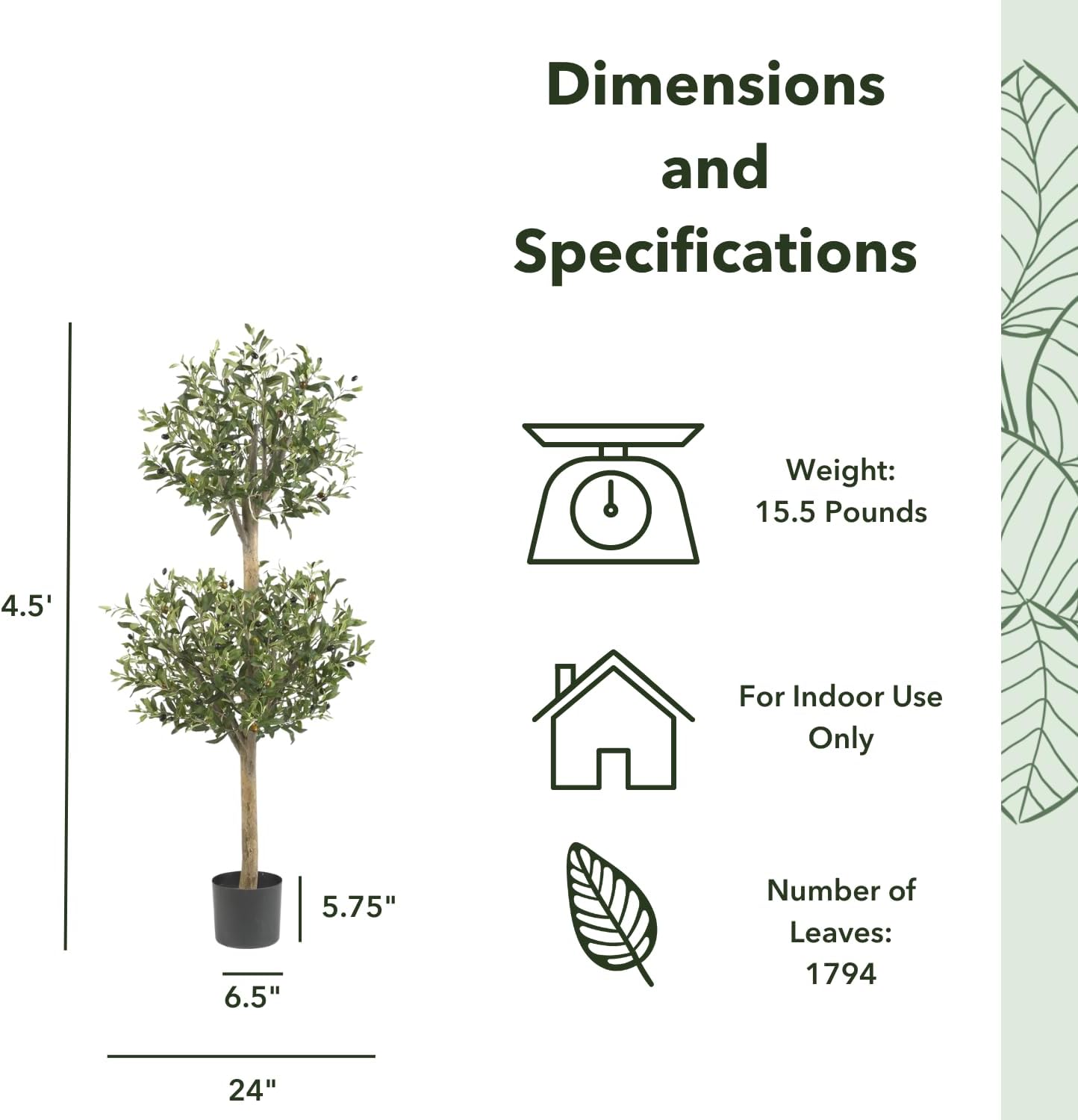 Nearly Natural 5309 Olive Double Topiary Silk Tree 45 Feet Green