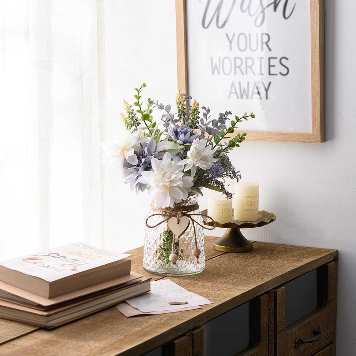 Artificial Blue Flowers with Vase Table Decor