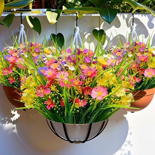 Kinisty Artificial Flowers 12 Bundles UV Resistant Outdoor Decor