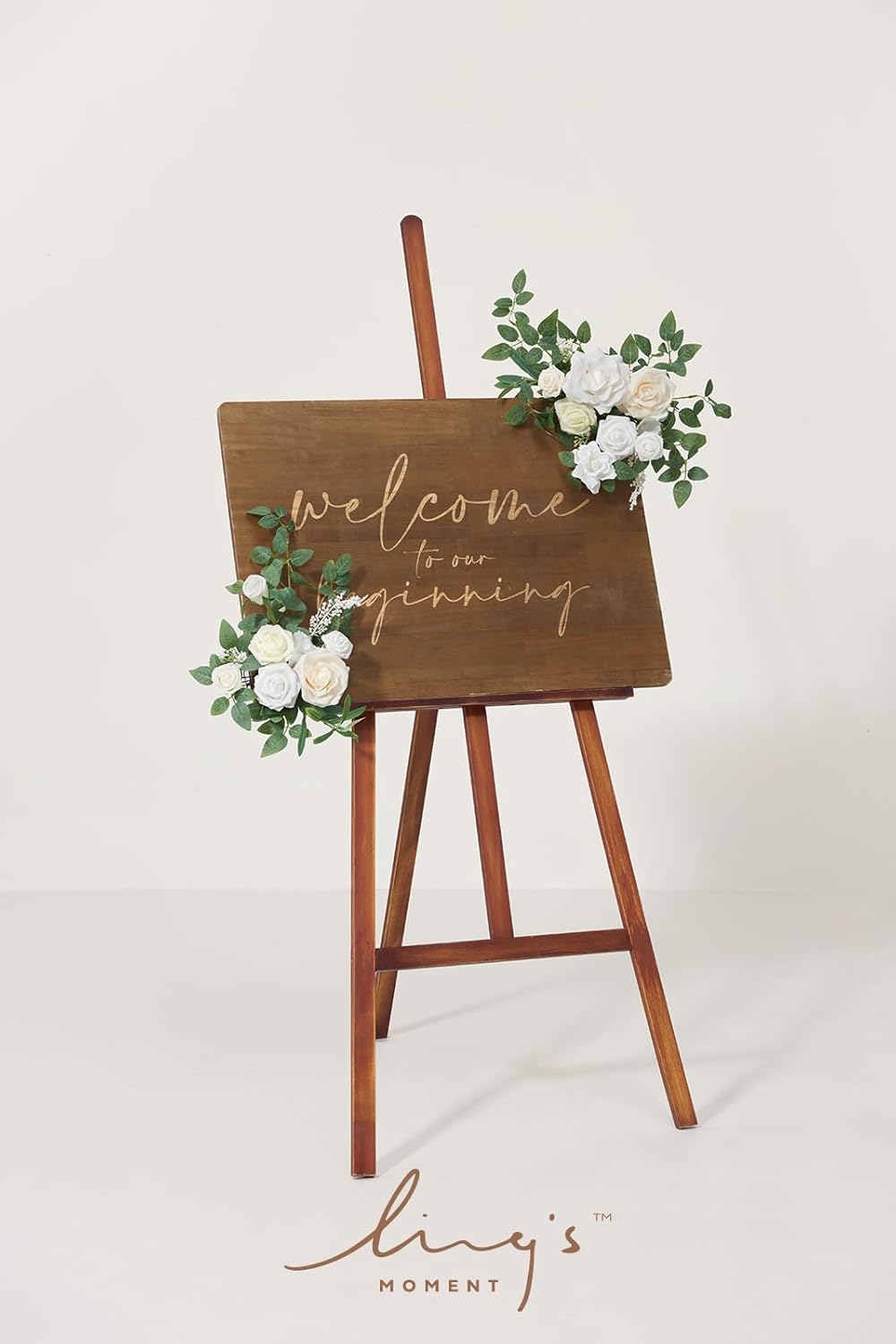 Lings Moment 2pcs White Wedding Artificial Flower Swag Welcome Sign Backdrop Garland