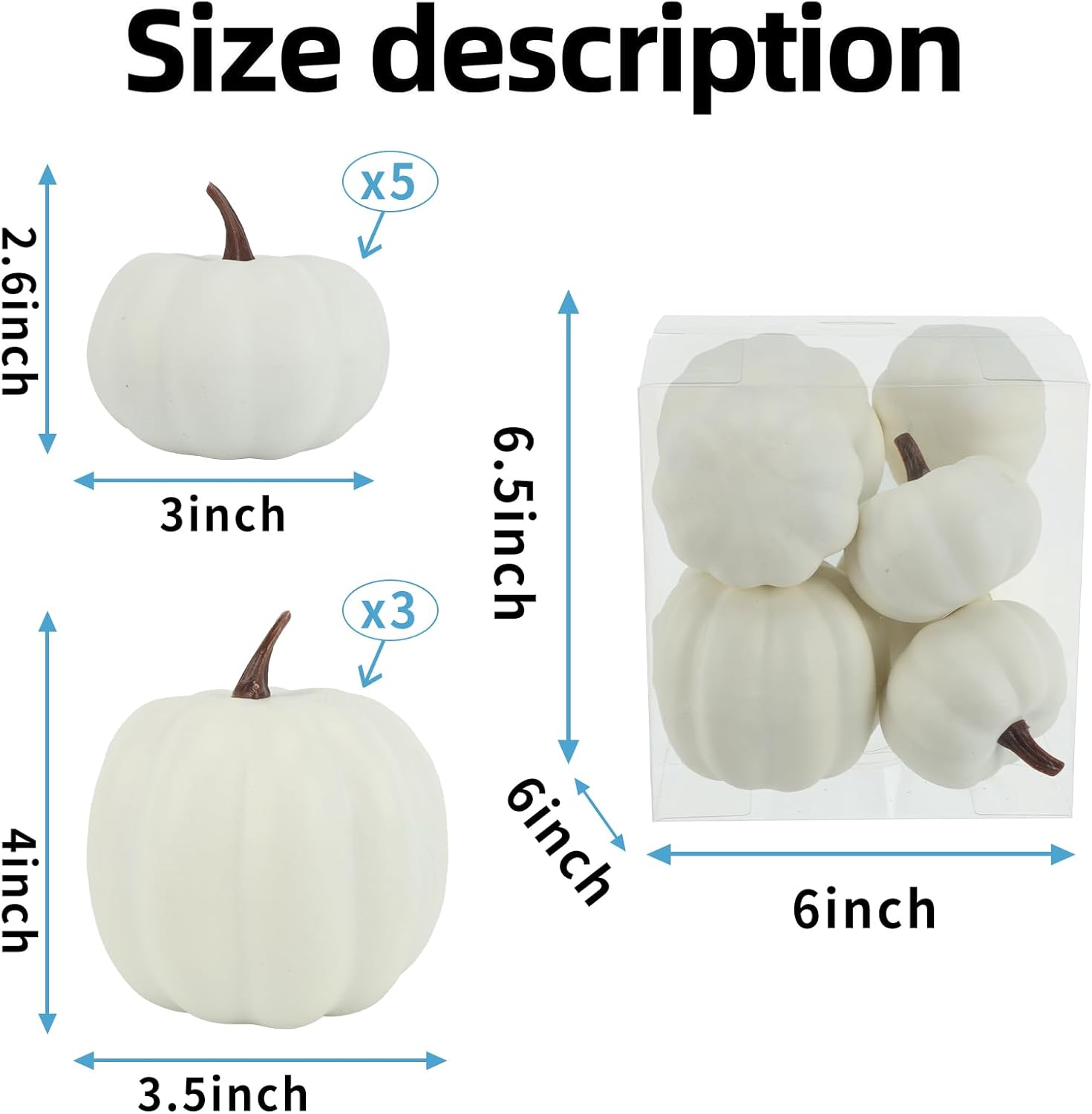 8 Piece White Artificial Pumpkins for Autumn Decor