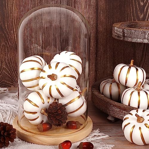 Whaline White Artificial Pumpkins 12Pcs with Gold Edges