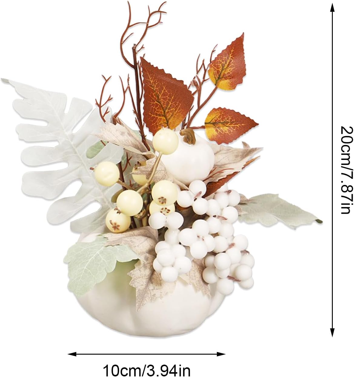 3 Pcs Artificial Pumpkin with Maple Leaf and Berries Fall Table Centerpiece