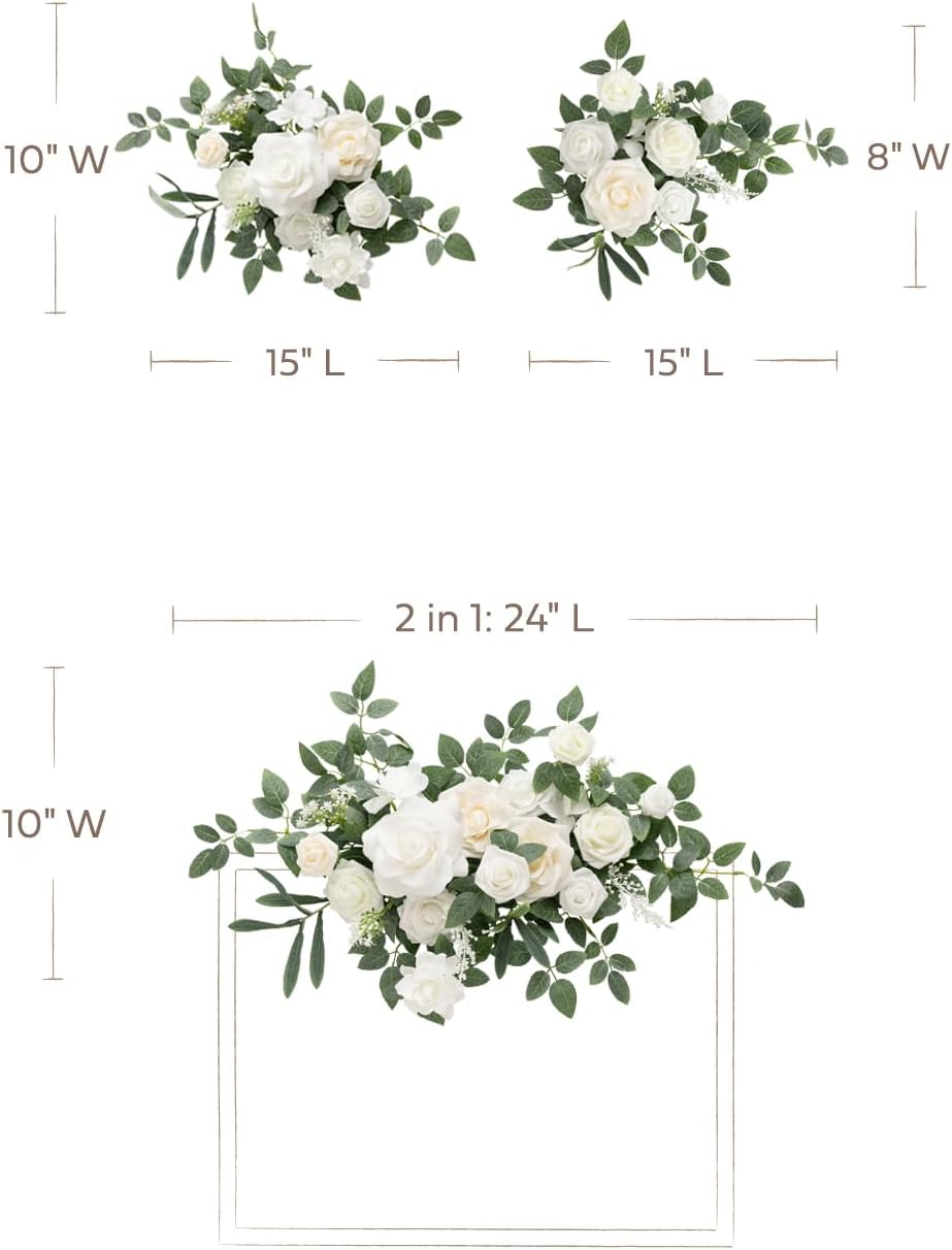 Lings Moment 2pcs White Wedding Artificial Flower Swag Welcome Sign Backdrop Garland