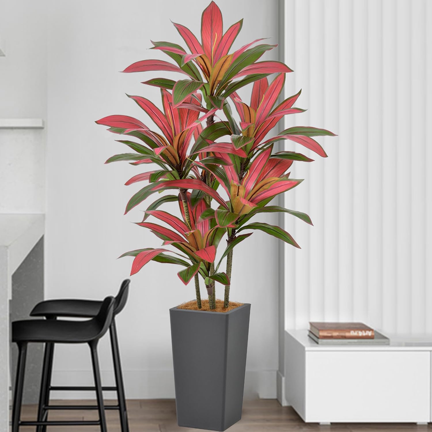 Artificial Red Dracaena Tree 5FT with Gray Tall Planter