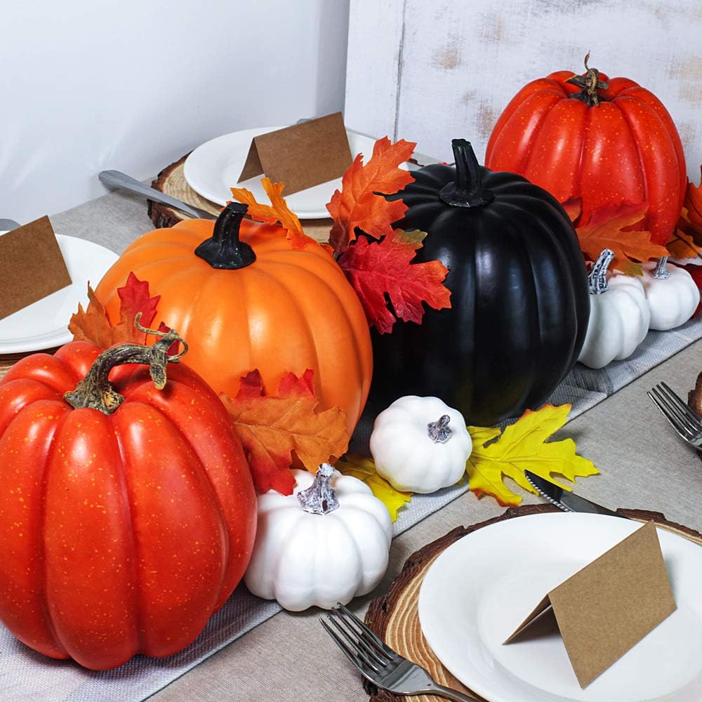 Winlyn Halloween Pumpkins Artificial Decorations 4 pcs Orange Black
