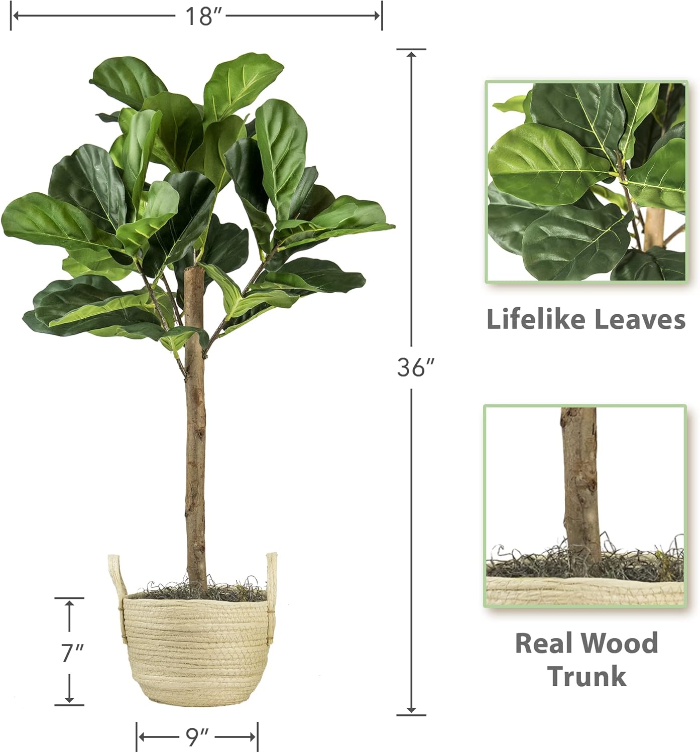 3FT Fig Tree in Boho Woven Basket Faux Plant