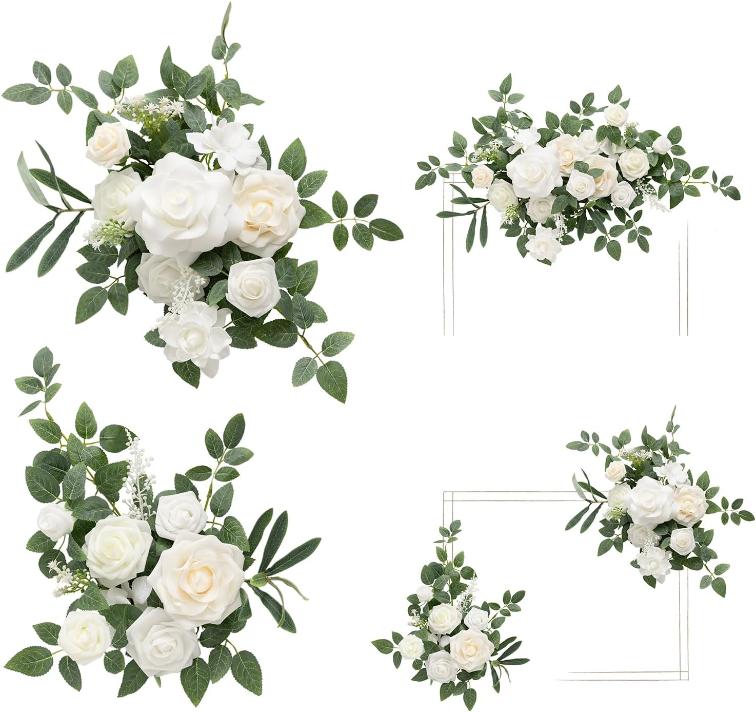 Lings Moment 2pcs White Wedding Artificial Flower Swag Welcome Sign Backdrop Garland