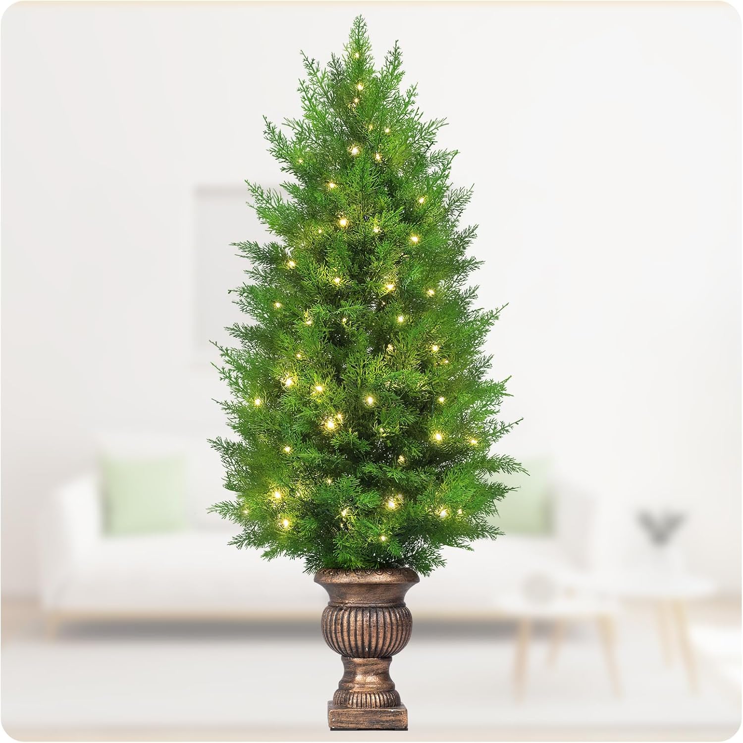 Gfilay 4FT Pre Lit Topiary Tree with LED Lights