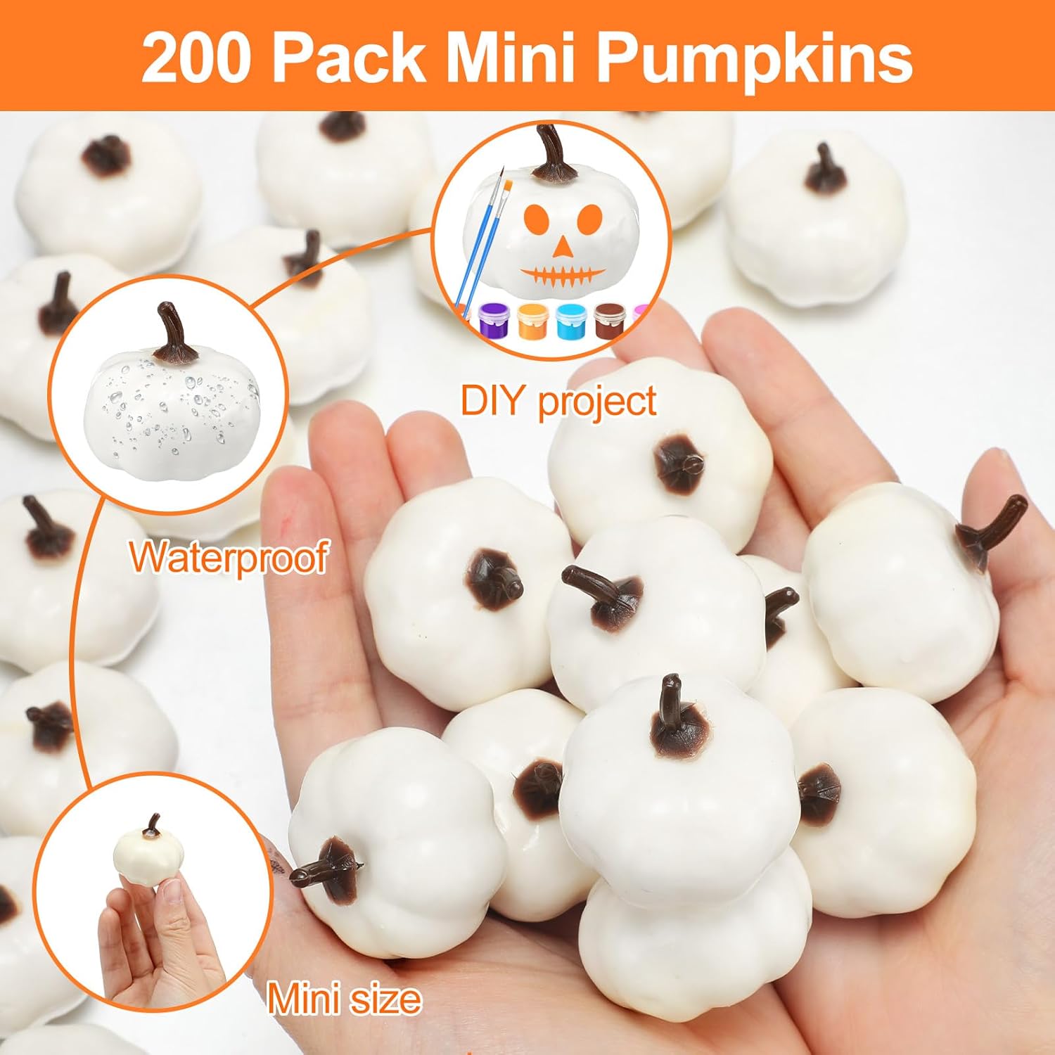 Thyle DIY Mini White Foam Pumpkins 200 Pcs Fall Decor