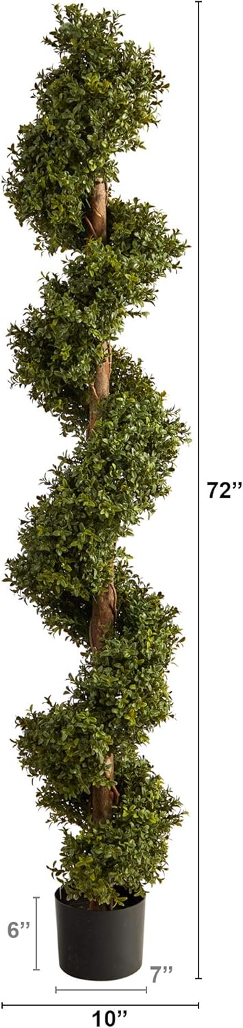 Nearly Natural 6FT Artificial Spiral Boxwood Topiary with Black Planter