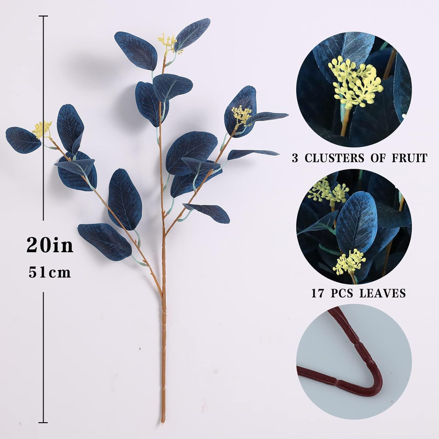 12 Pcs Artificial Eucalyptus Stems with Berries Navy Blue