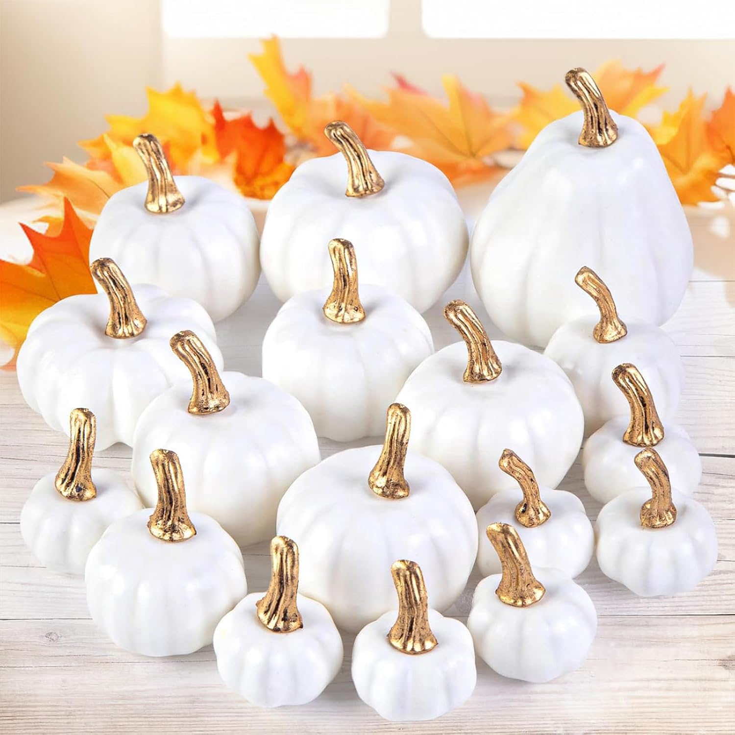 DomeStar 18PCS White Foam Pumpkins for Wedding Decor
