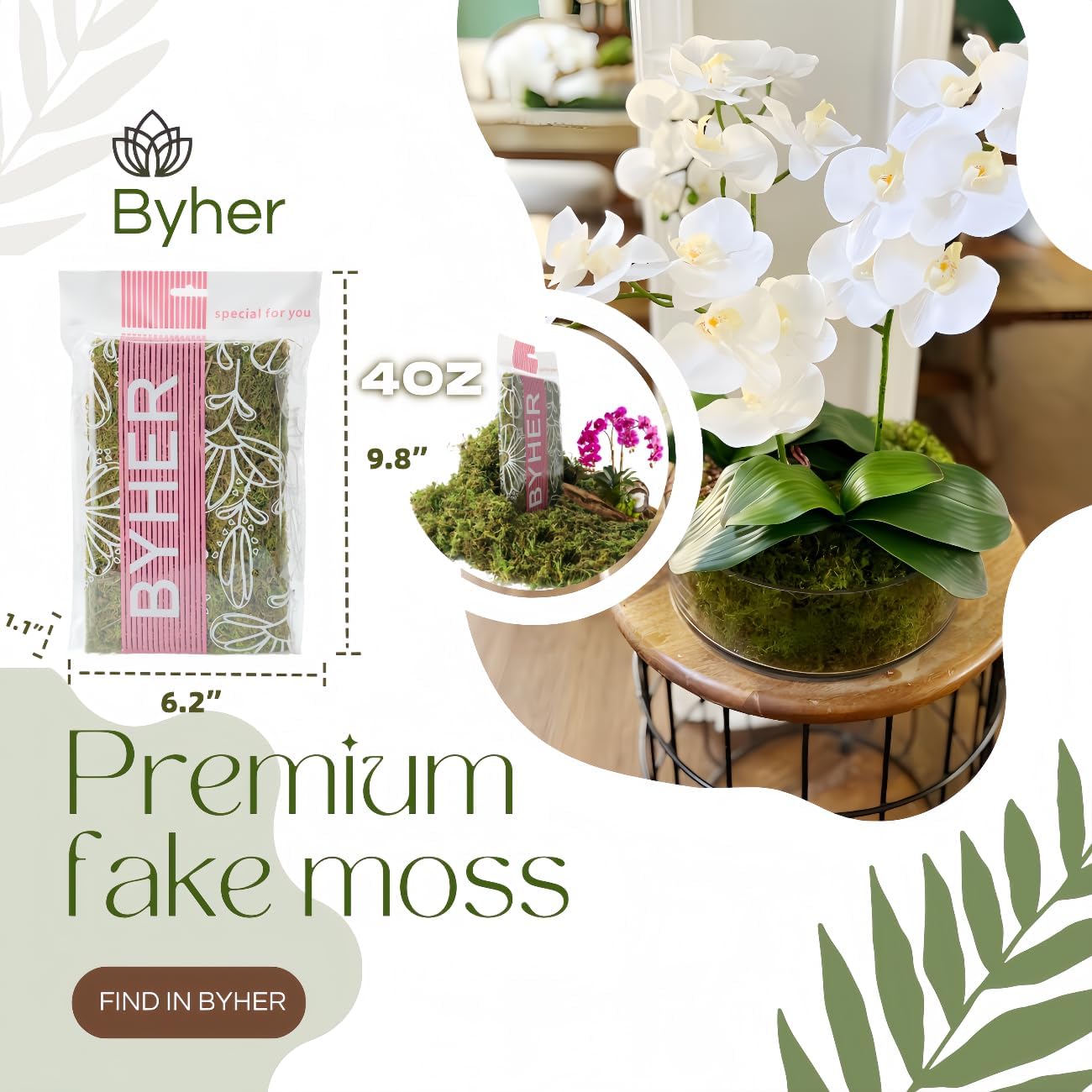 BYHER Artificial Green Moss for Indoor Planters and Crafts