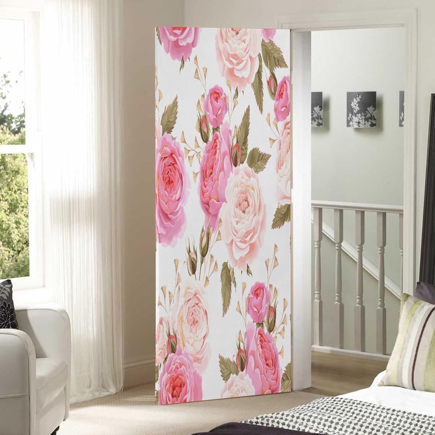 Susiyo Pink Rose Halloween Door Cover Stretch Fabric Decor