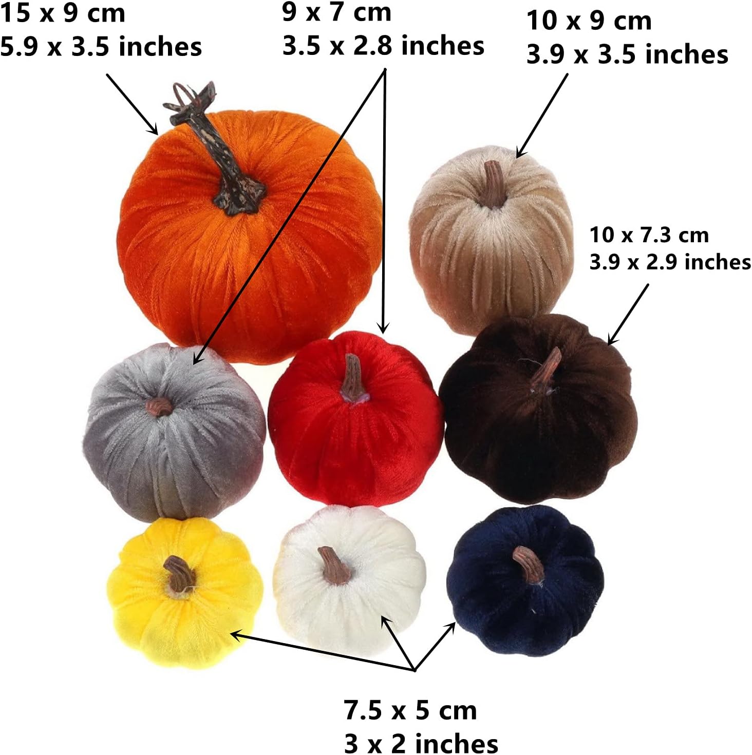 Gresorth 8pcs Assorted Velvet Pumpkin Decor