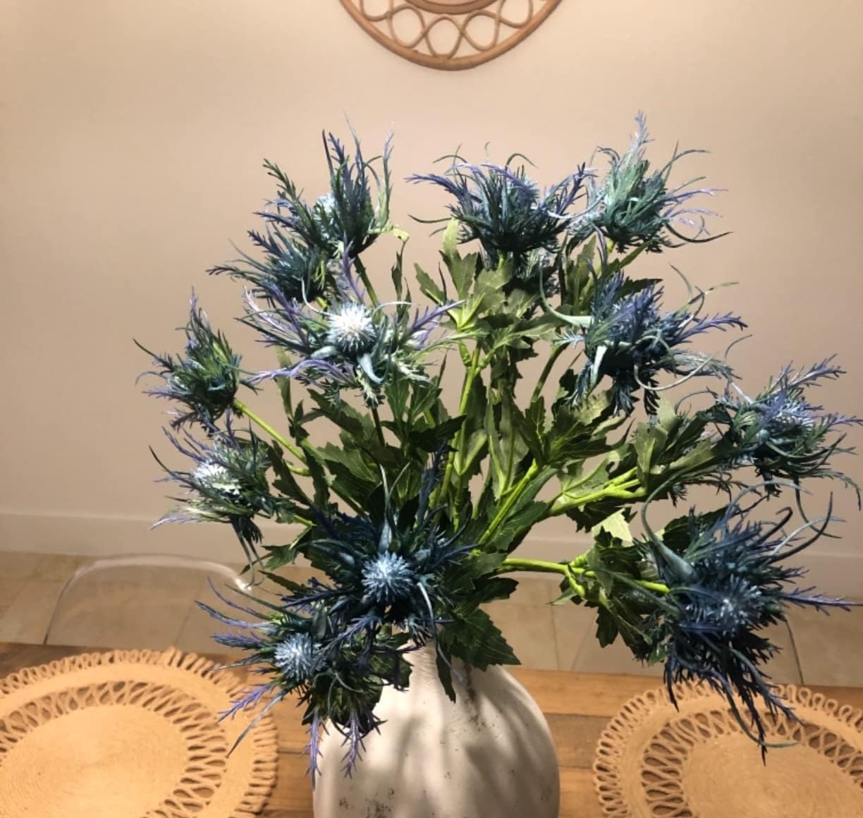 Fermus 8 Stems Artificial Blue Thistle Flowers Real Touch Decor