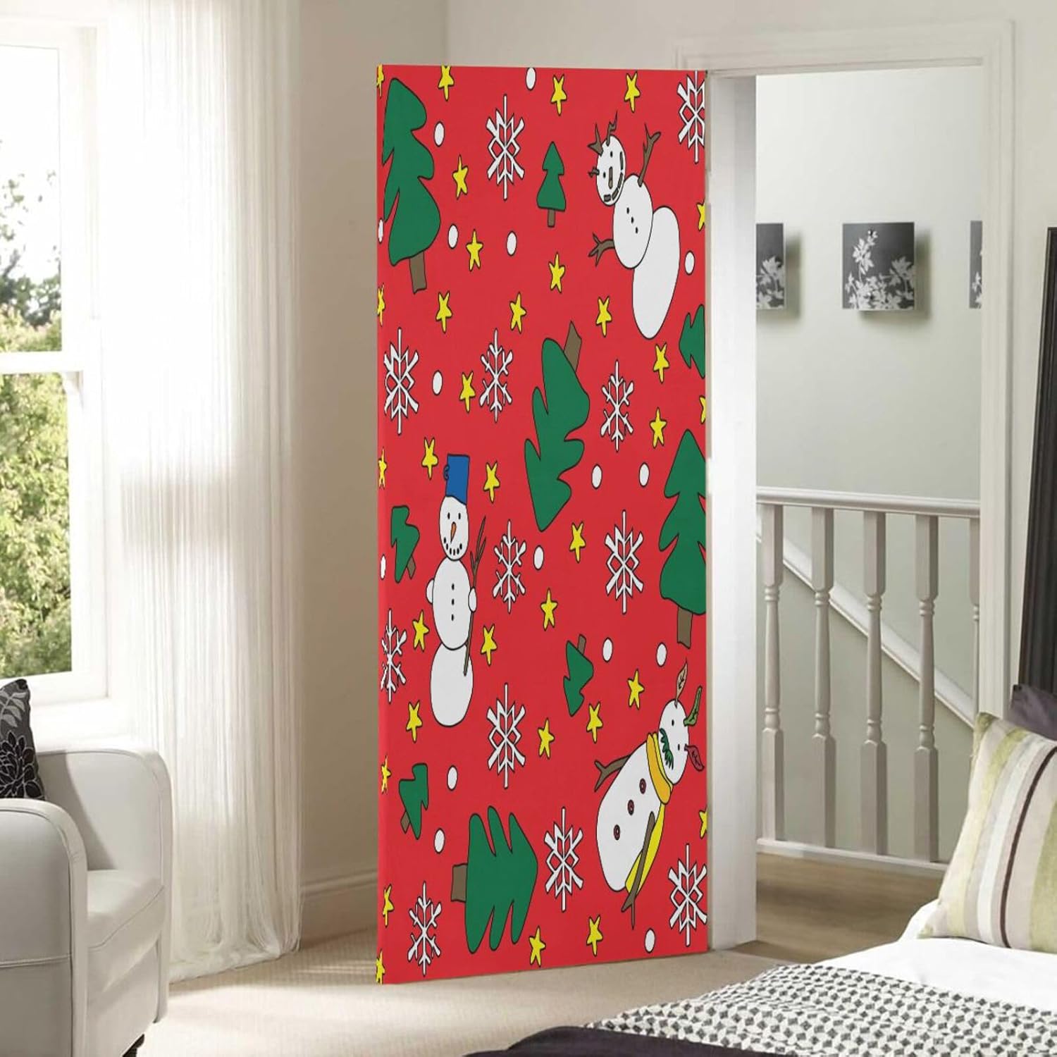 Susiyo Snowflakes Pine Tree Door Cover Stretchy Washable