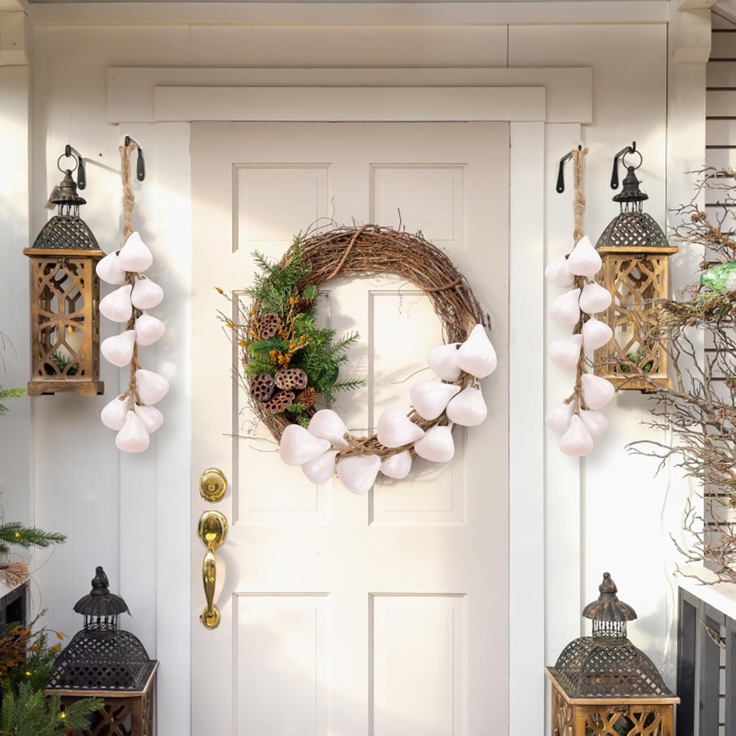 Woration Artificial Ceramic White Garlic Hanging Garland