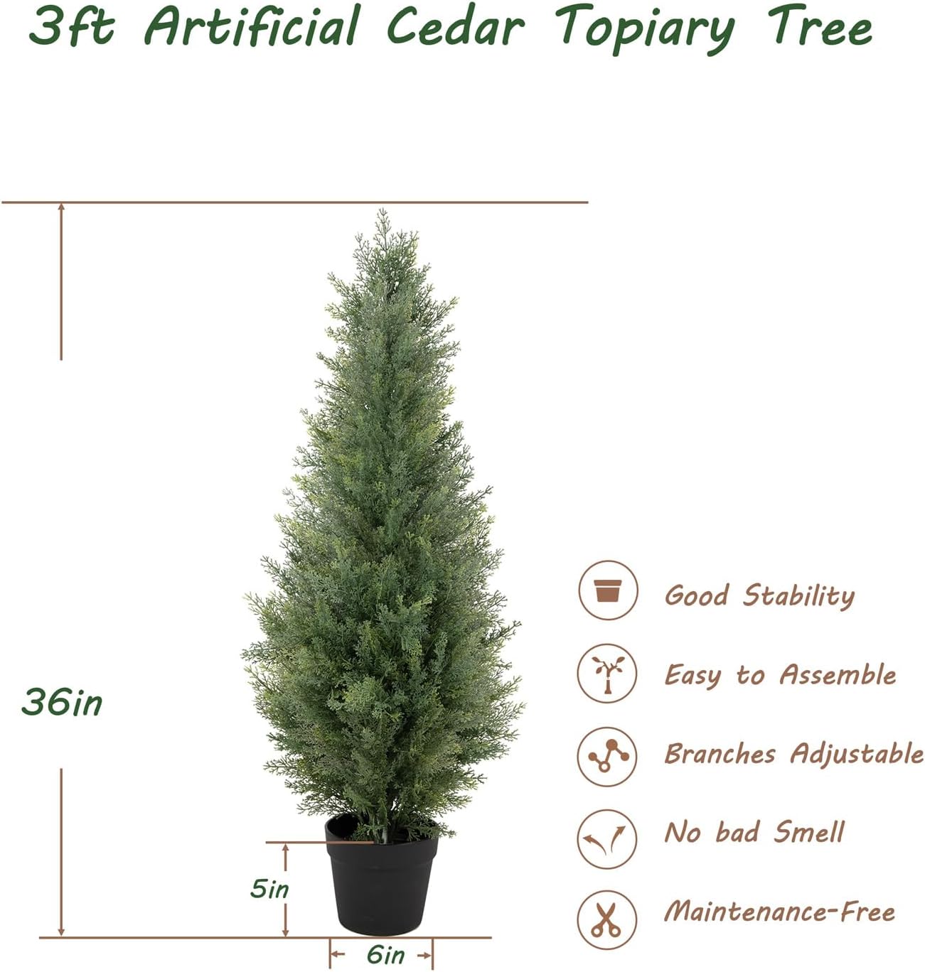 Bellacat 3ft UV Resistant Artificial Topiary Trees 2Pack 1