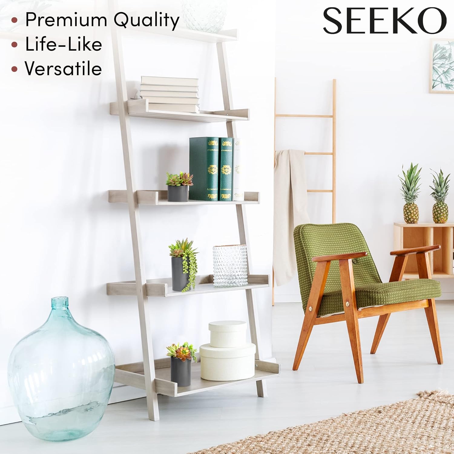 SEEKO Artificial Succulents 3 Pack with Black Pots
