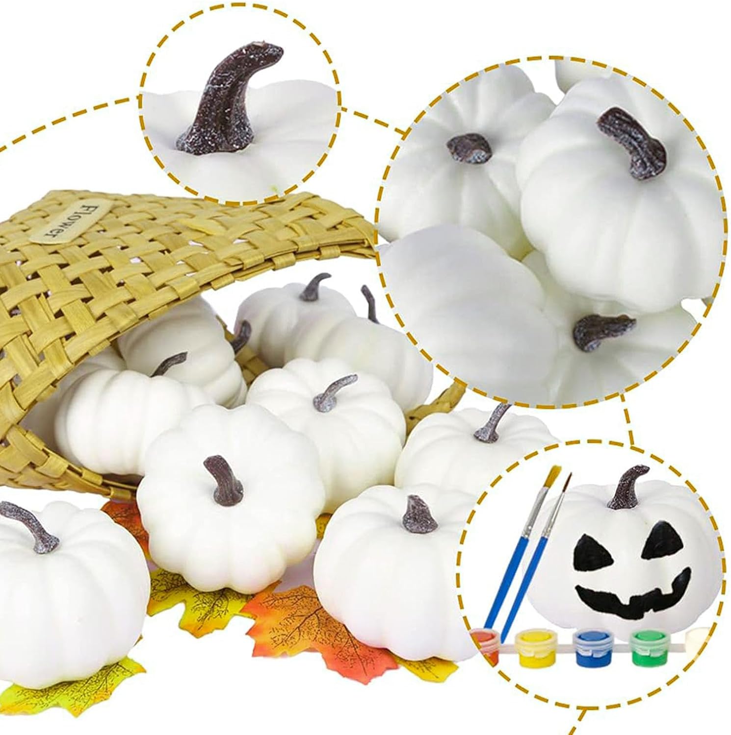 FUTUREPLUSX 12PCS White Fake Pumpkins for Painting and Decorating
