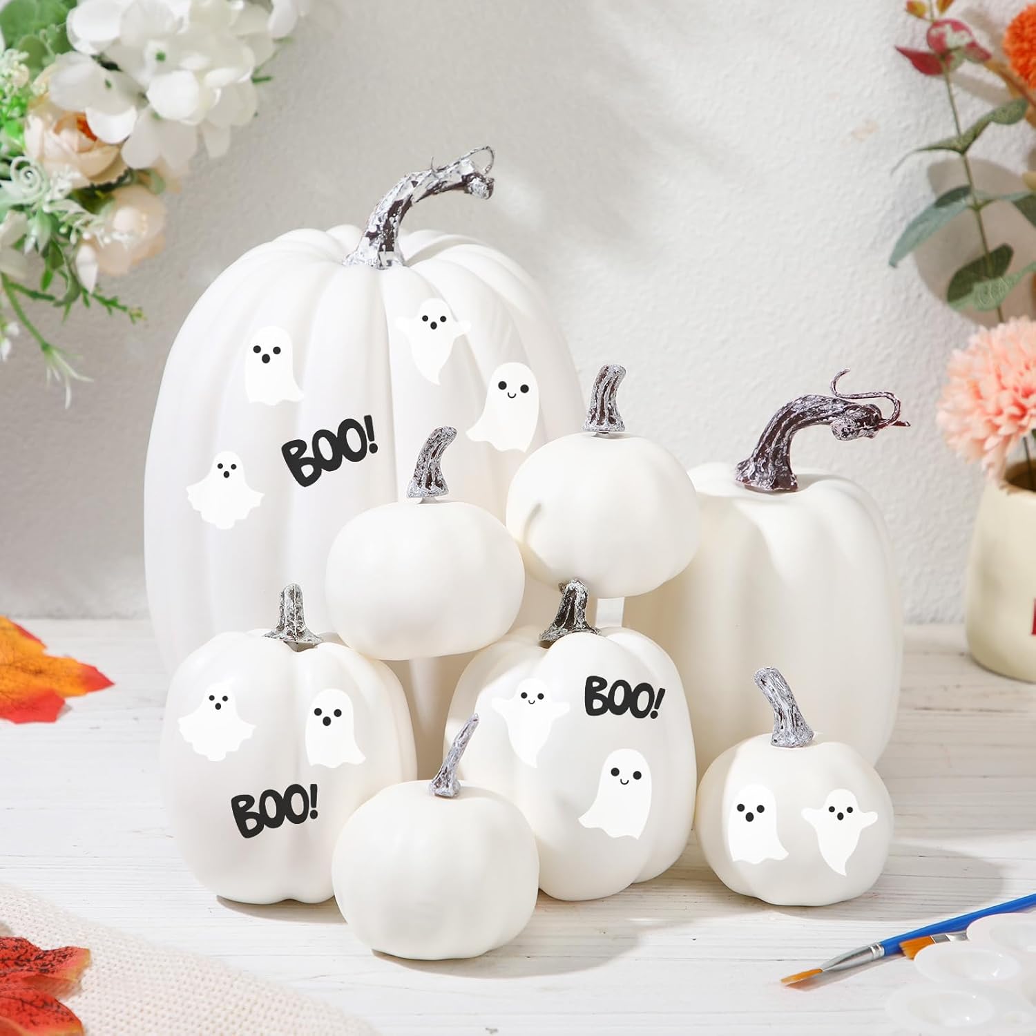 Chunful 8 Pcs Assorted Foam Pumpkins with Paint Set