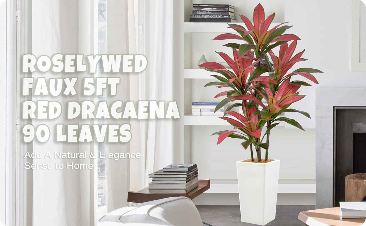 Artificial Red Dracaena Tree 5FT with Gray Tall Planter