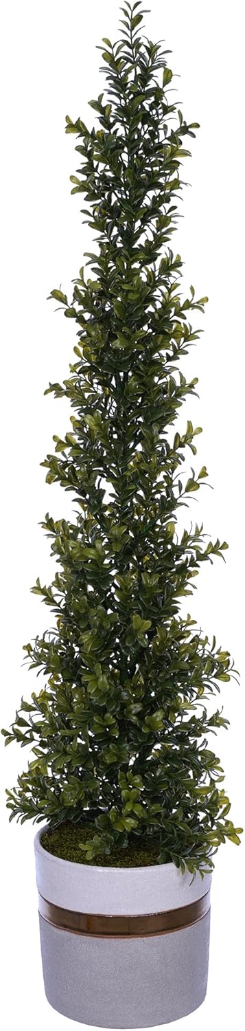 Artificial Boxwood Pencil Topiary in White Gold Grey Ceramic Pot