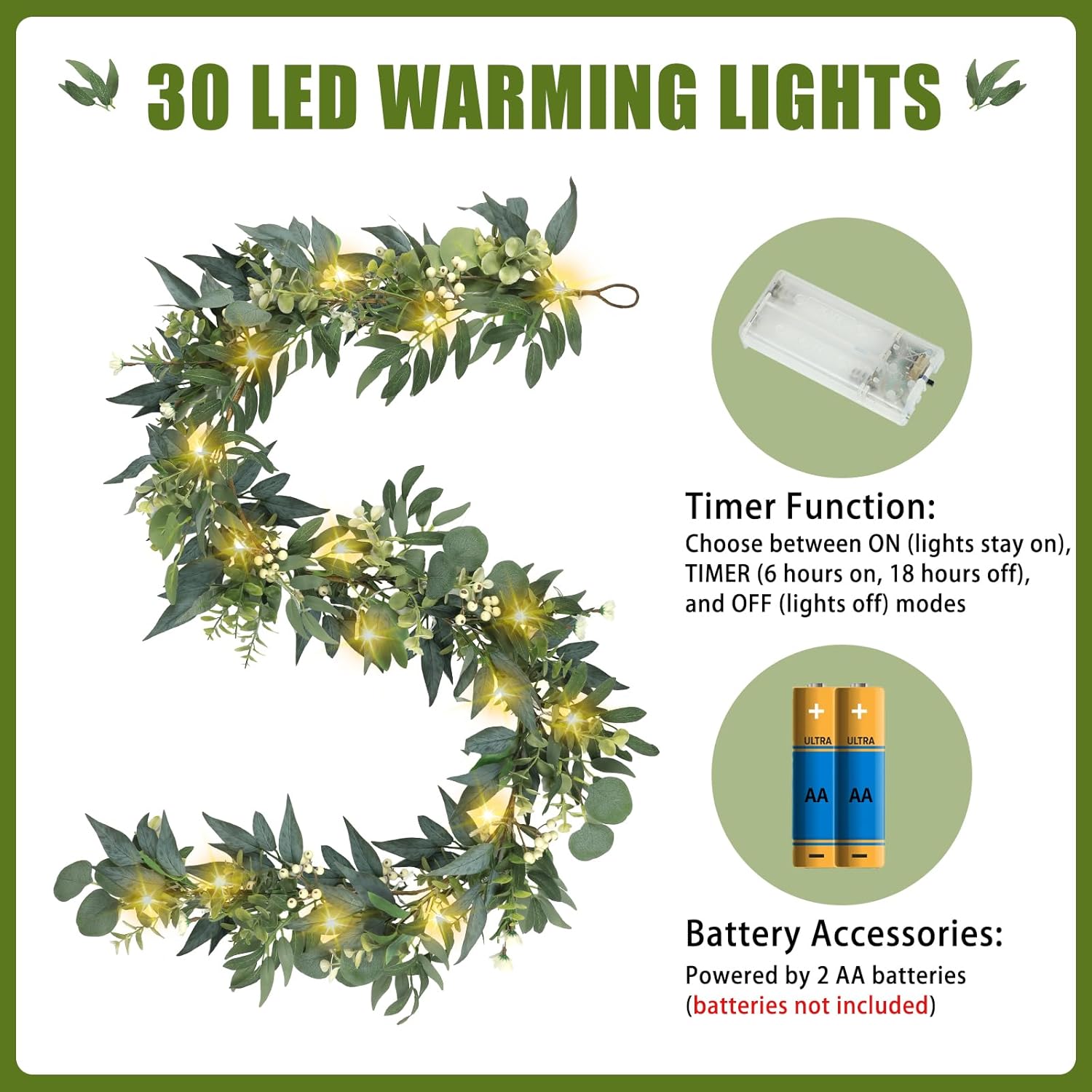 Artgar Eucalyptus Garland with Lights 6 Ft Home Decor