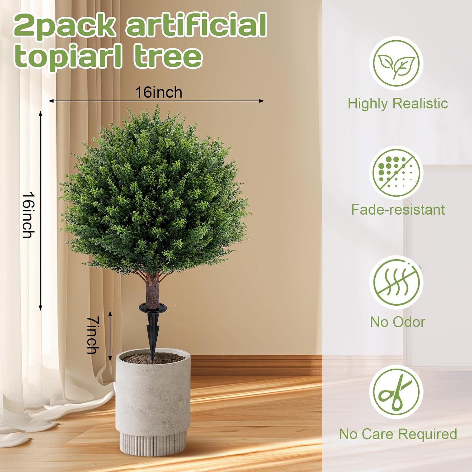 Artificial Cedar Topiary Ball Tree 23 Set of 2 UV Resistant Faux Shrubs