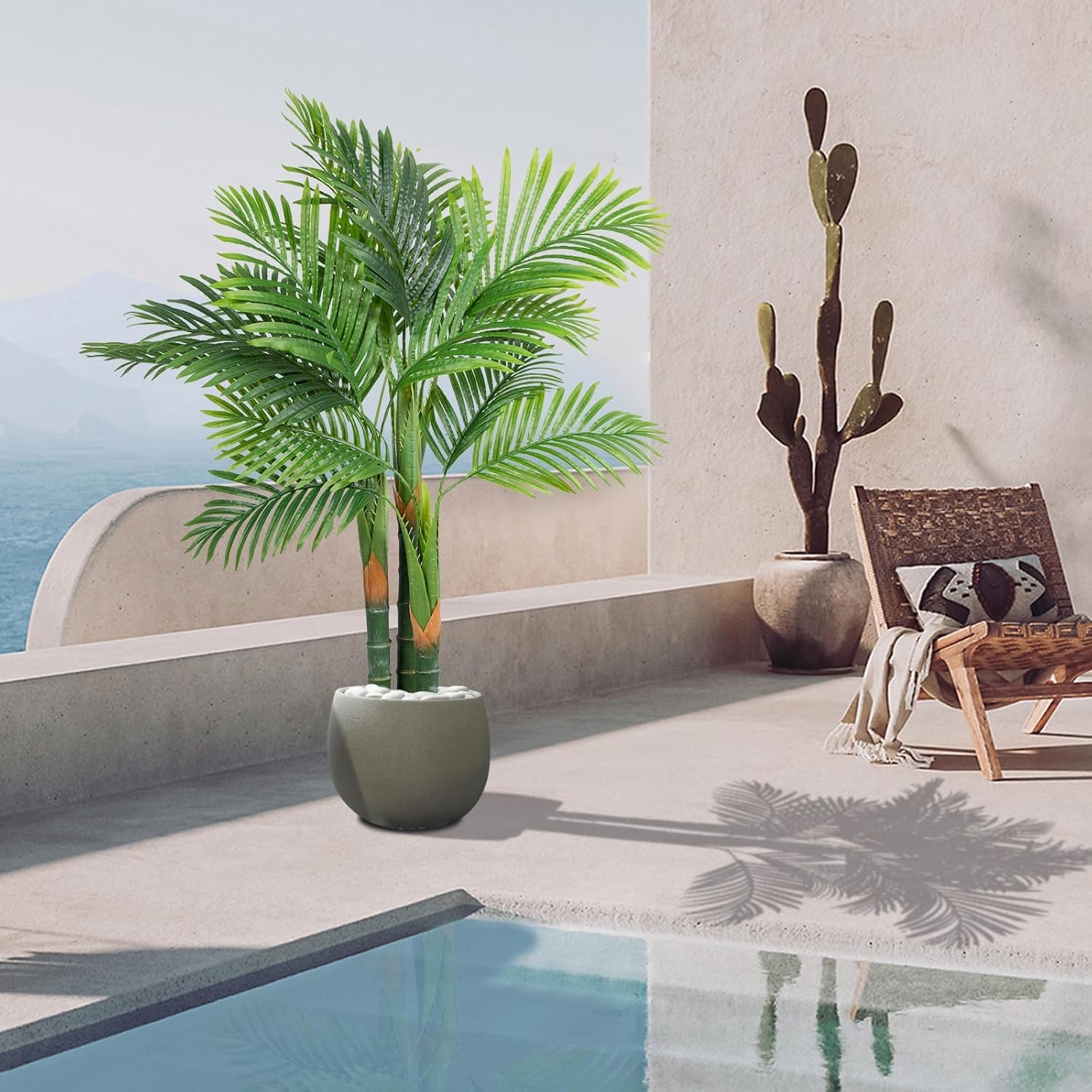 AnTing 4FT Artificial Golden Cane Palm Tree 2 Pack with Pot