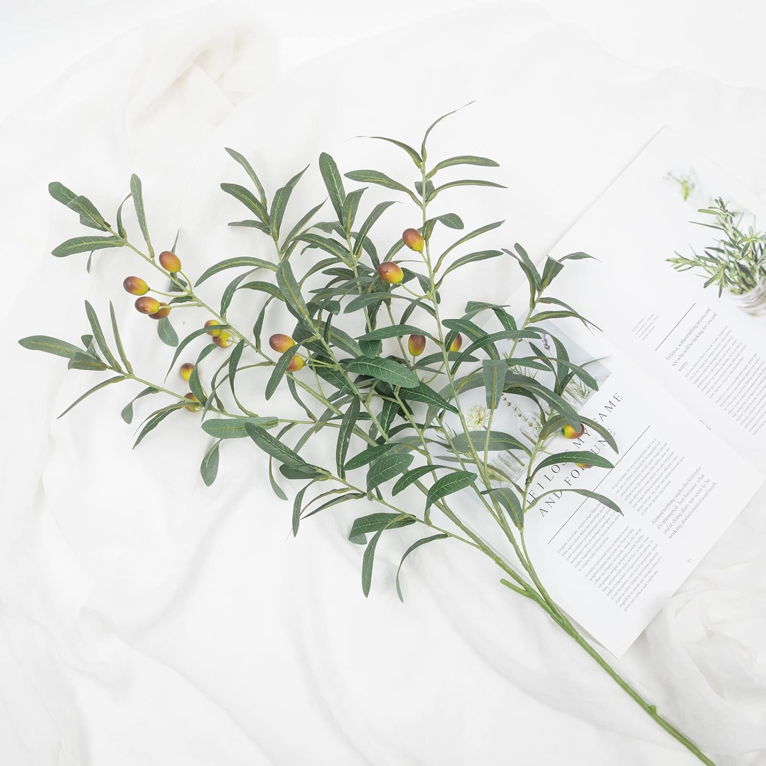 SHACOS 3 PCS 39 Inch Artificial Olive Tree Branches