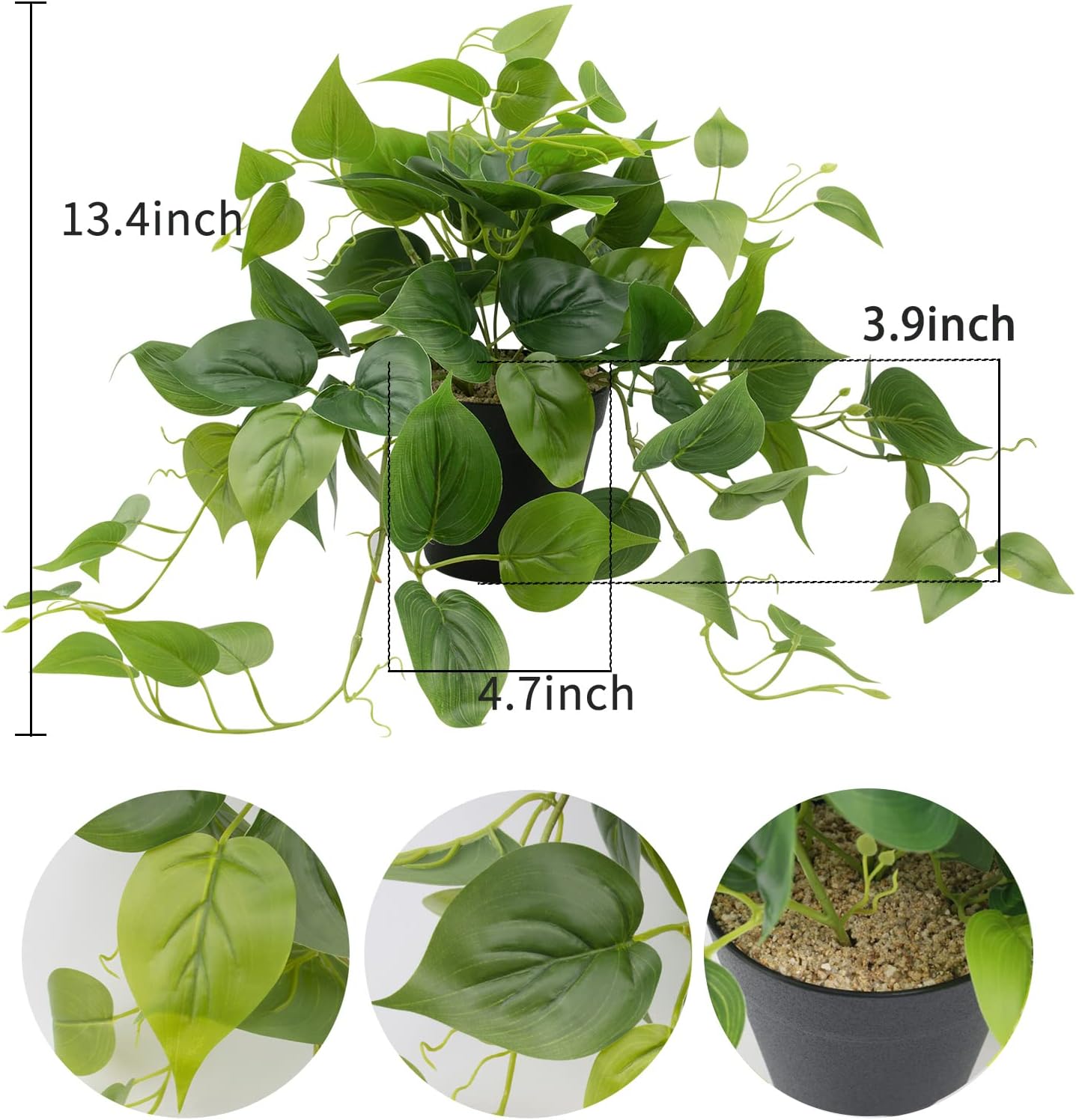 LOYWREE Artificial Pothos Plants in Black Pots - Realistic Indoor Greenery