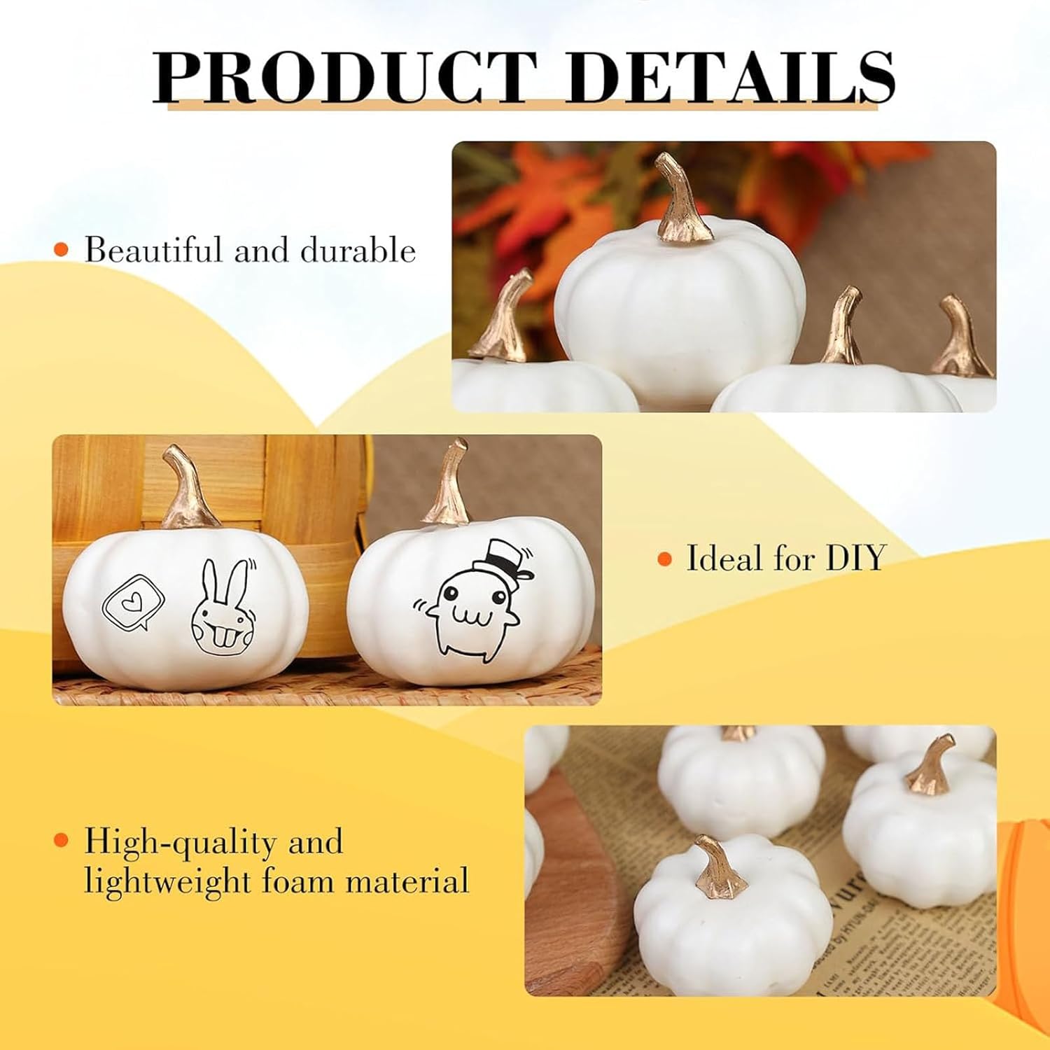 DomeStar 10PCS White Artificial Pumpkins Fall Decor