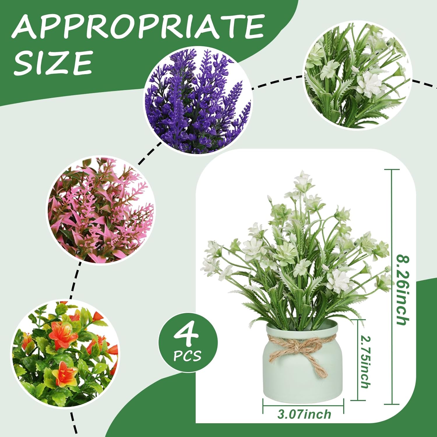 4pcs Artificial Potted Plants Set for Home Office Decor