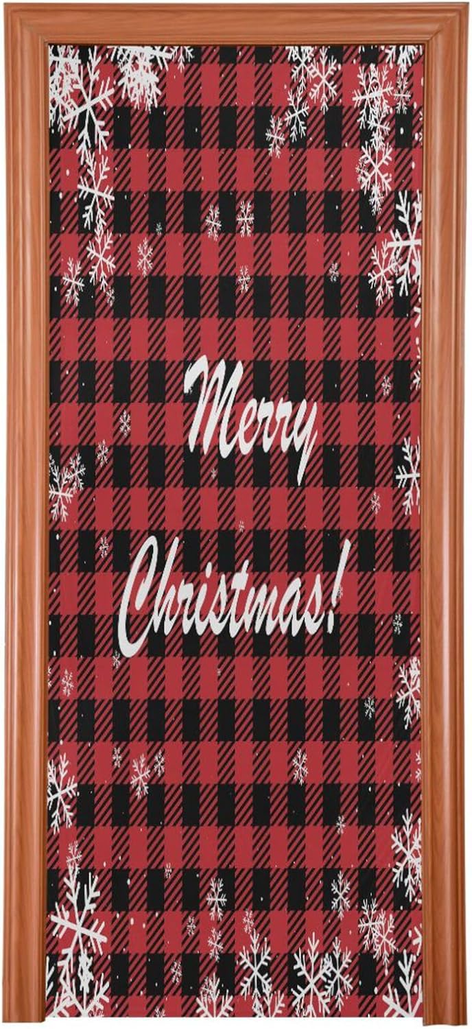 Susiyo Christmas Door Cover with Stretch Fabric Plaid