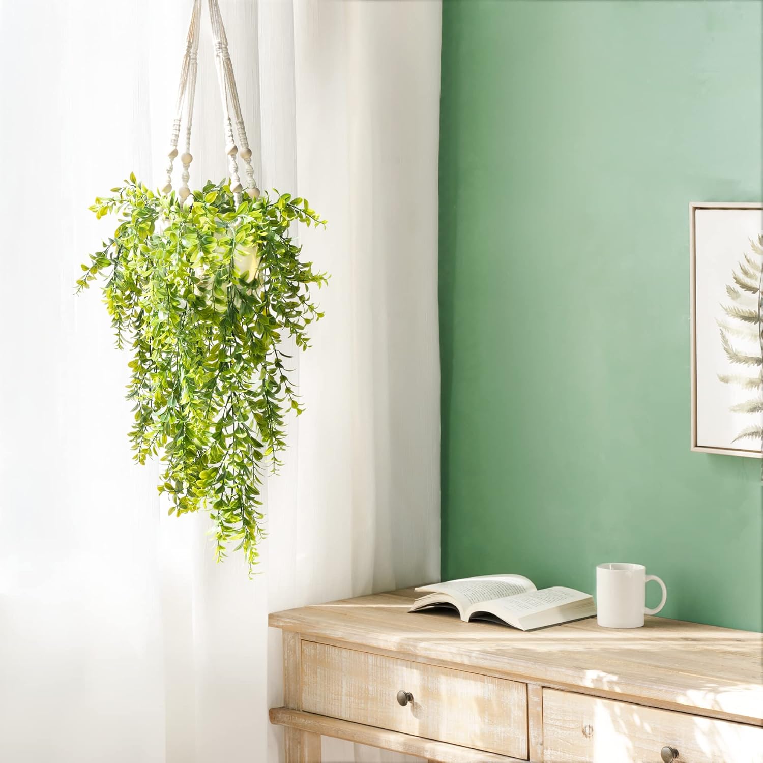 Mkono Fake Hanging Plant with Pot Set