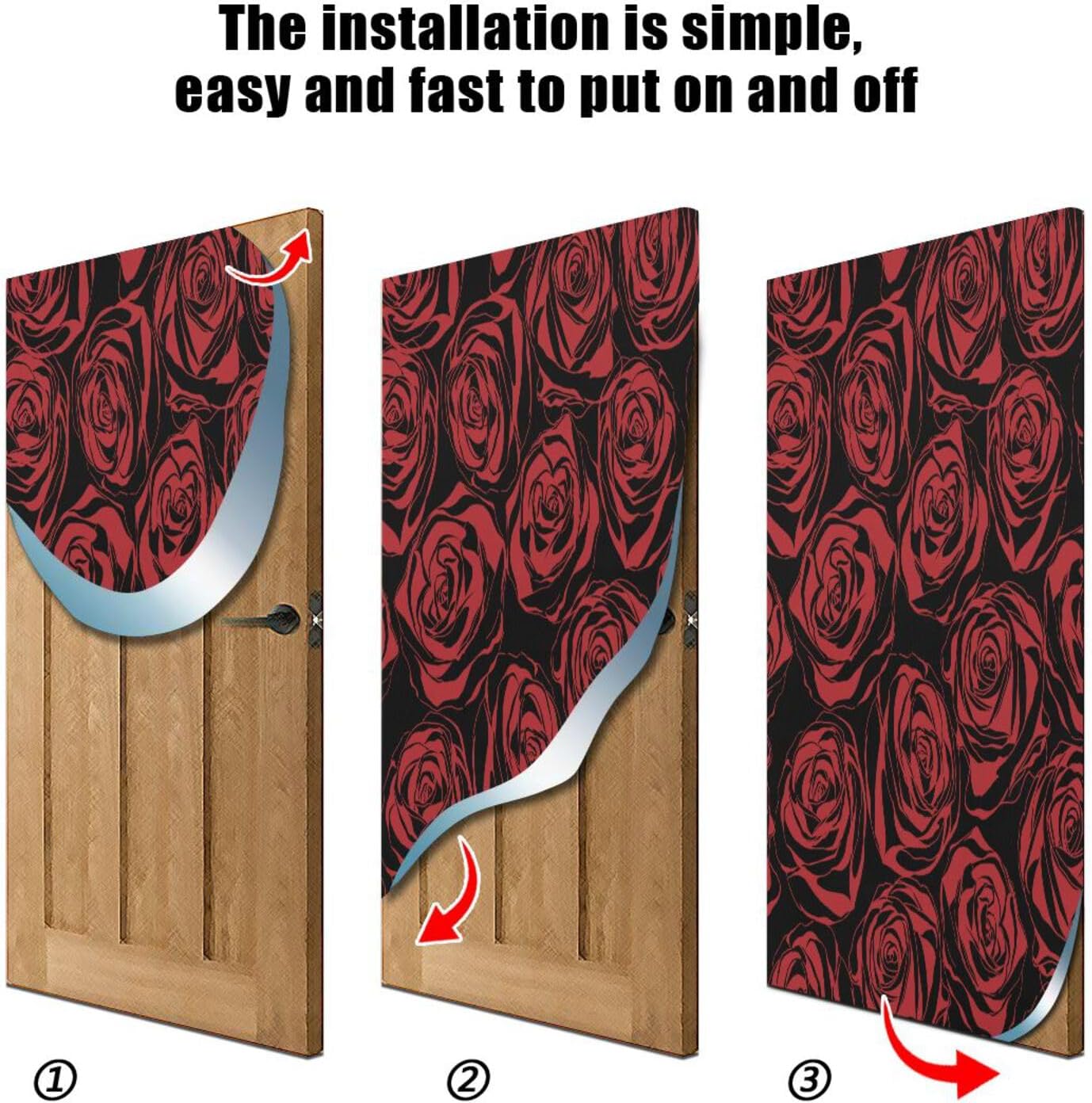 Susiyo Red Floral Halloween Door Cover 32x79 in