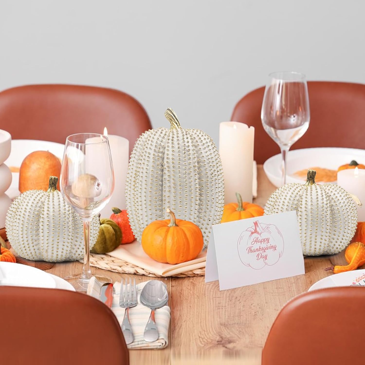 3PCS Resin Pumpkin Decor Fall Table Centerpiece