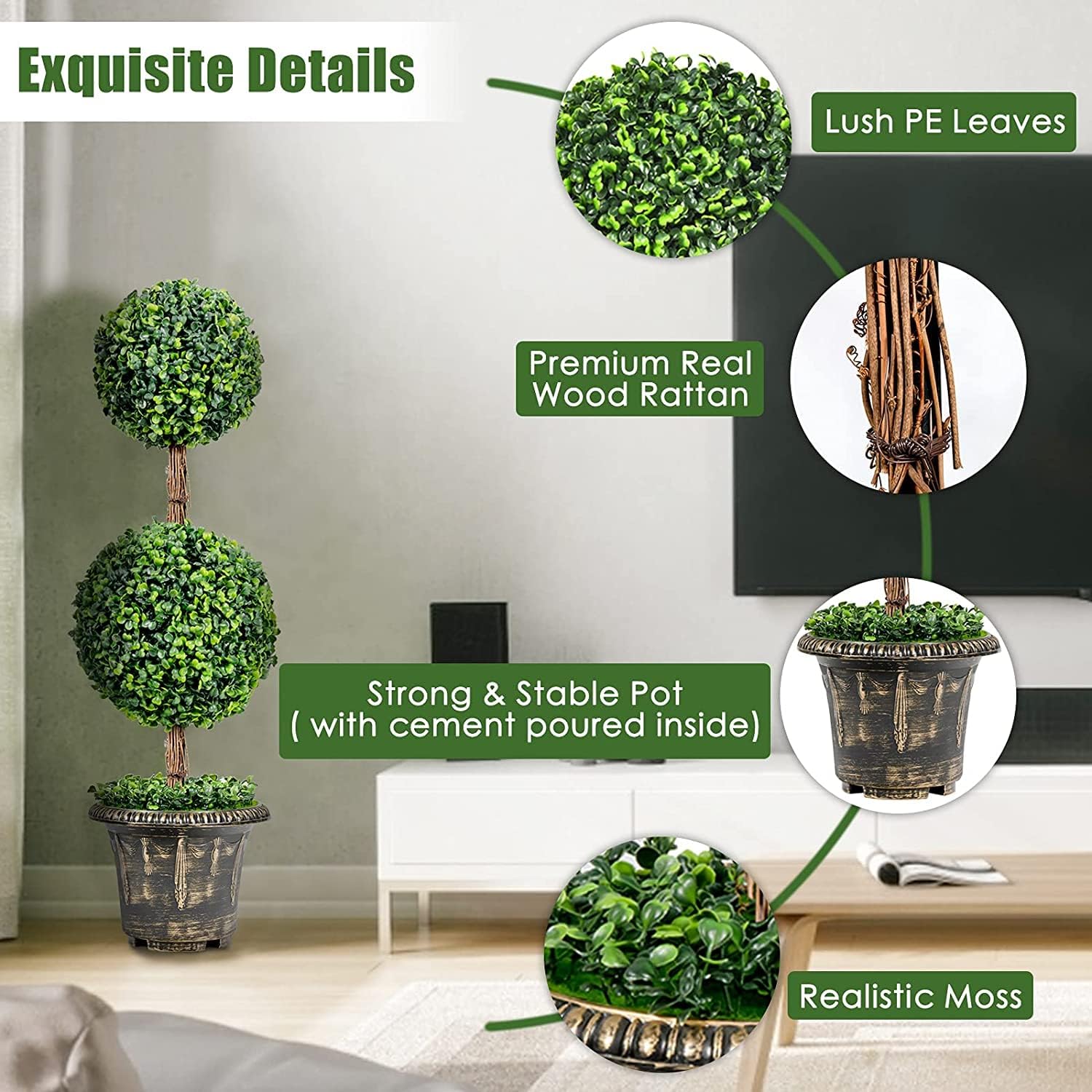 Goplus 3 Ft 2 Pack Artificial Boxwood Topiary Trees