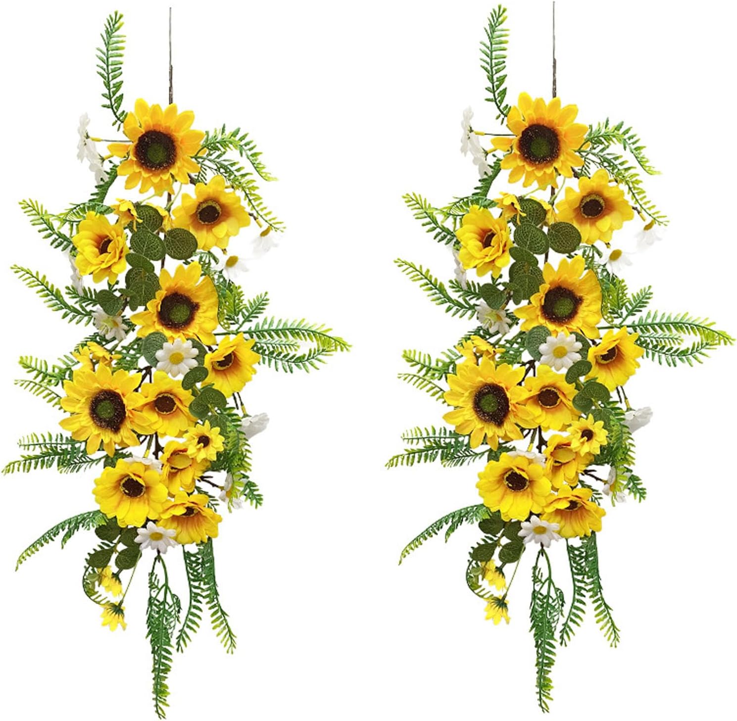 Artificial Sunflower Garland with Green Leaves 2PCS