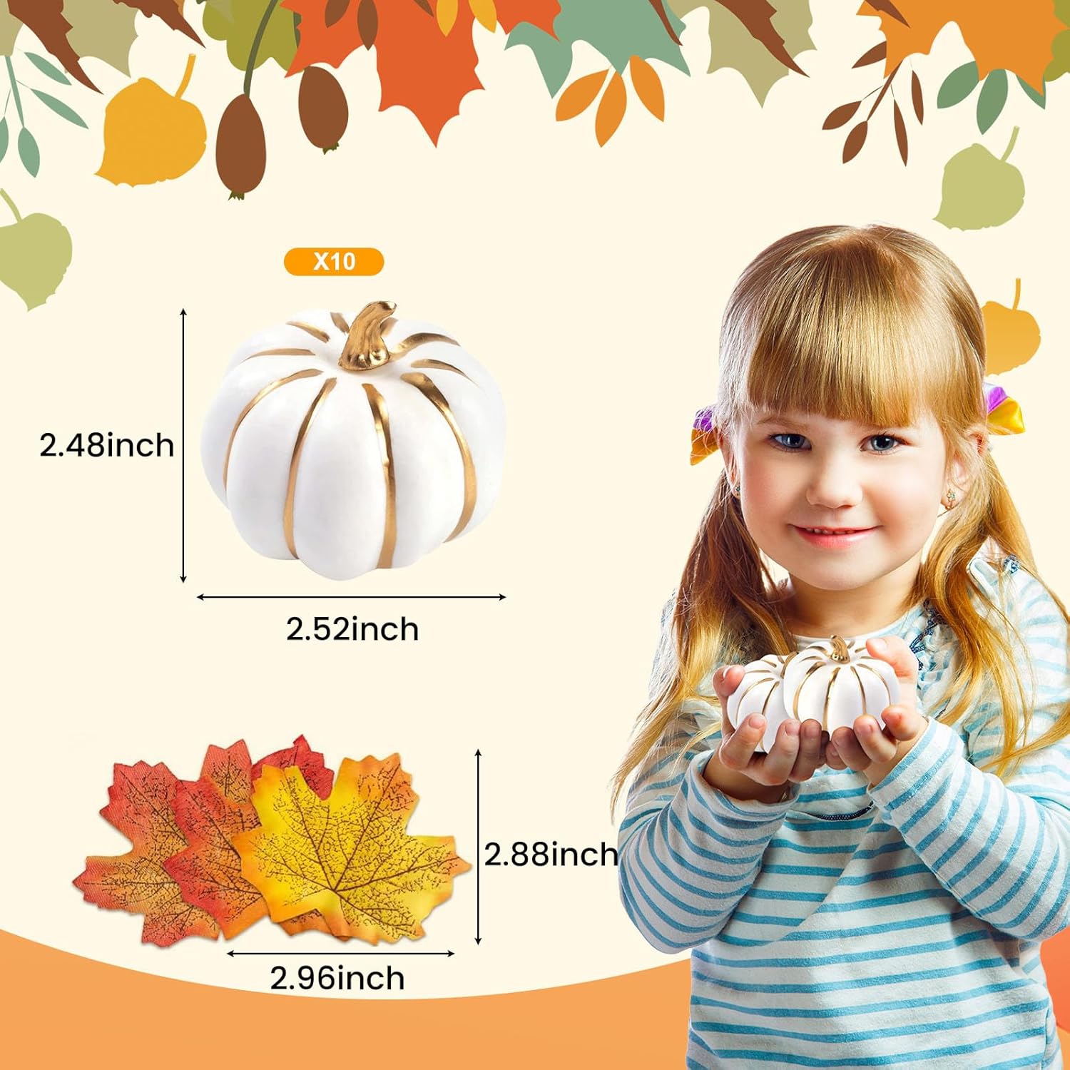 DomeStar 10PCS White Foam Pumpkins with Gold Lines
