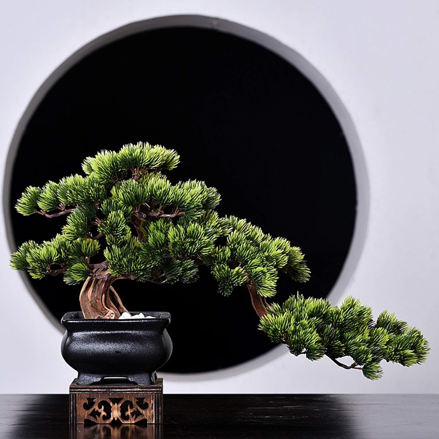 Artificial Bonsai Tree with Wooden Base for Home Office