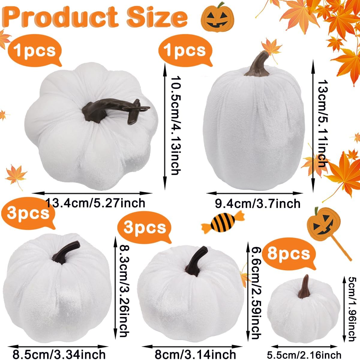 16pcs Artificial Velvet Pumpkin Set for Fall Decor