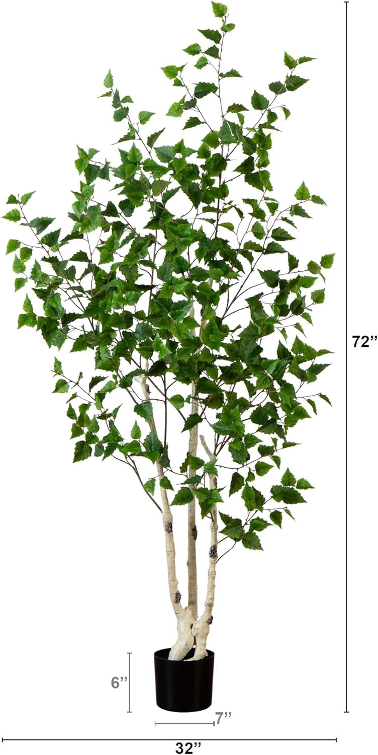 Nearly Natural 6ft Artificial Birch Tree with Real Touch Leaves
