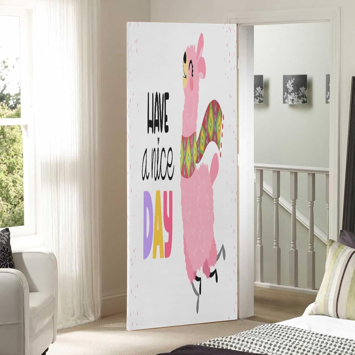 Susiyo Pink Funny Llama Door Cover Washable Elastic